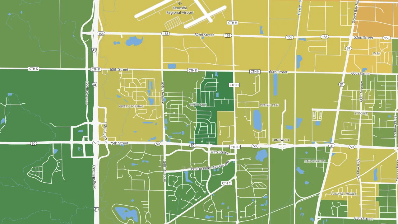 White Caps, Kenosha, WI of rich and poor neighborhoods by household income