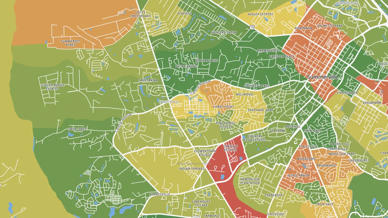 White Gables, Summerville, SC of rich and poor neighborhoods by household income