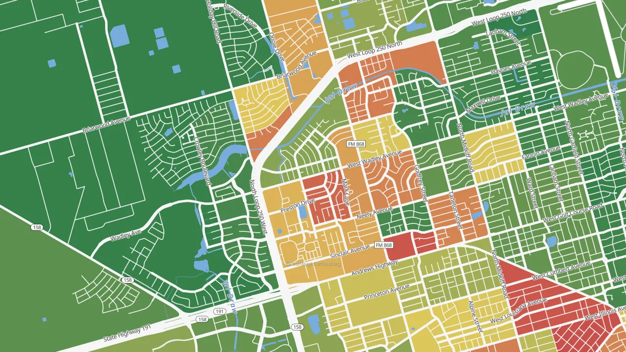 Wydewood Estates, Midland, TX of rich and poor neighborhoods by household income