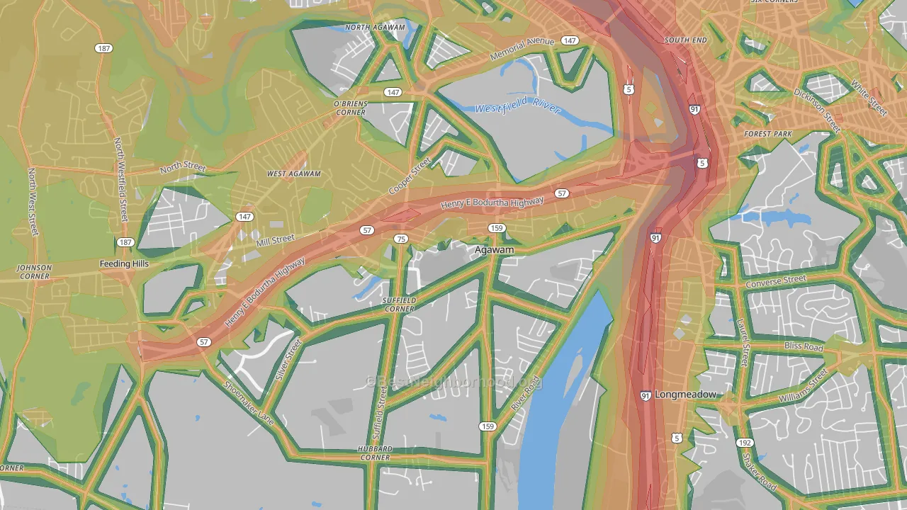 01001, MA Map of Noise Levels in 01001