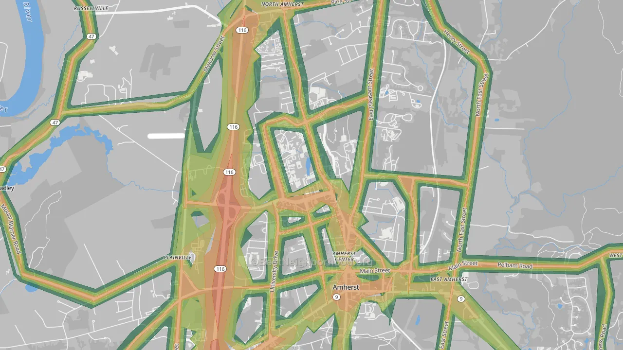 01003, MA Map of Noise Levels in 01003