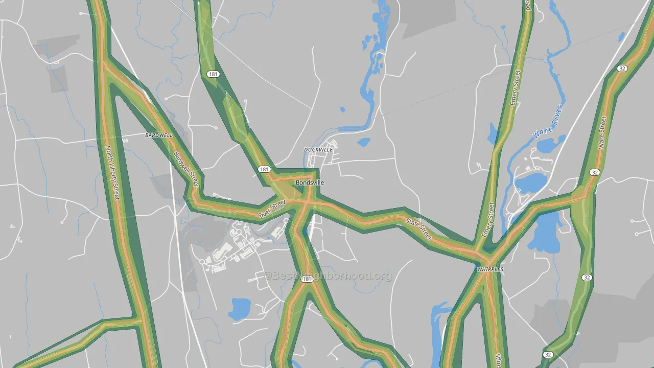 01009, MA Map of Noise Levels in 01009