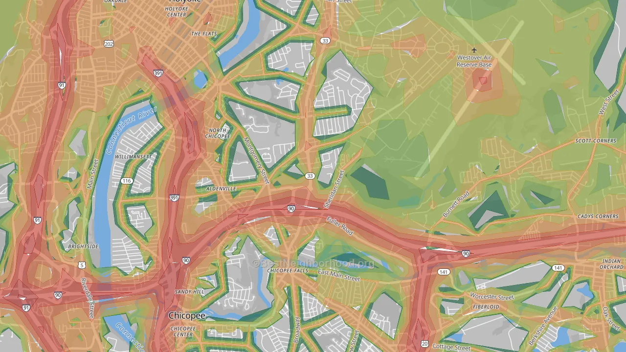 01020, MA Map of Noise Levels in 01020