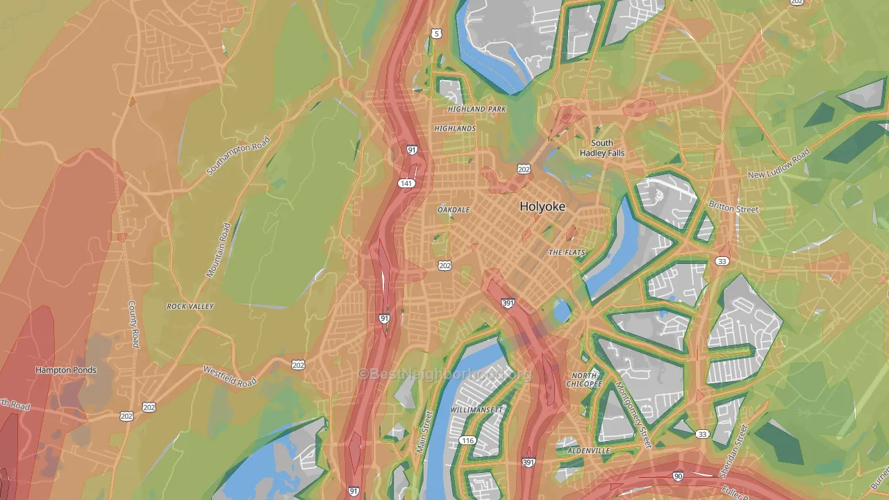 01040, MA Map of Noise Levels in 01040