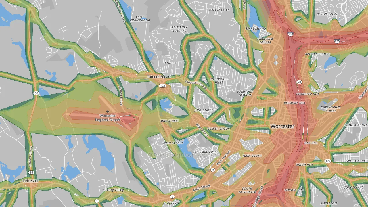 01602, MA Map of Noise Levels in 01602