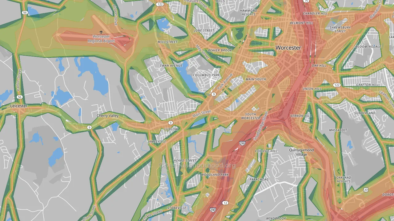 01603, MA Map of Noise Levels in 01603