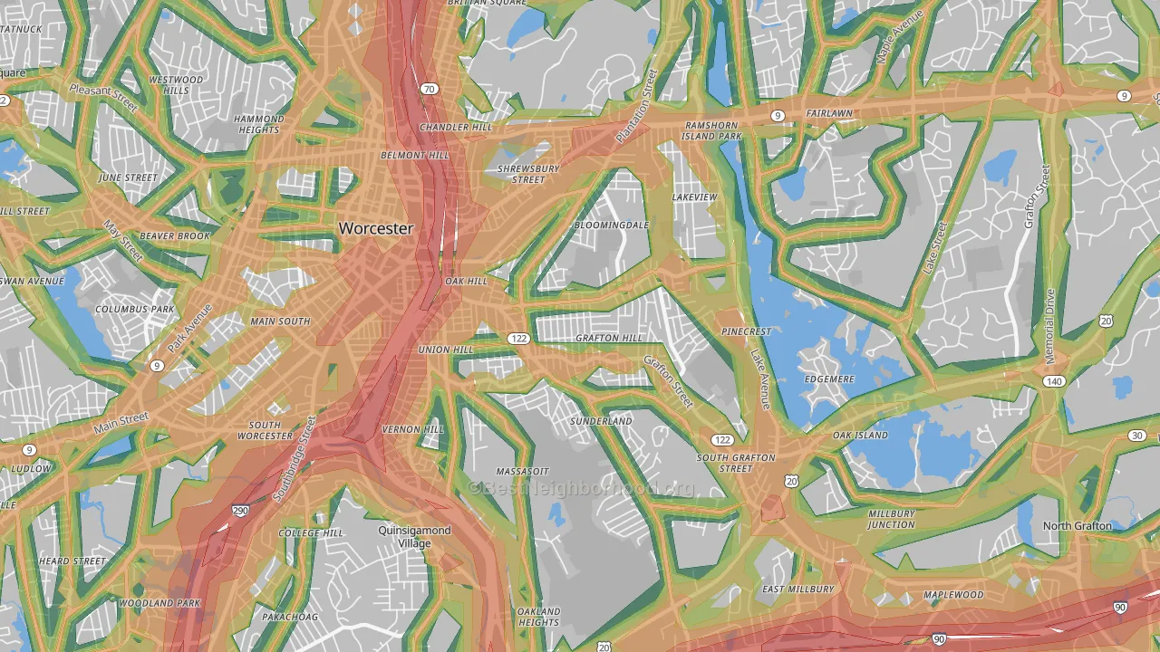 01604, MA Map of Noise Levels in 01604