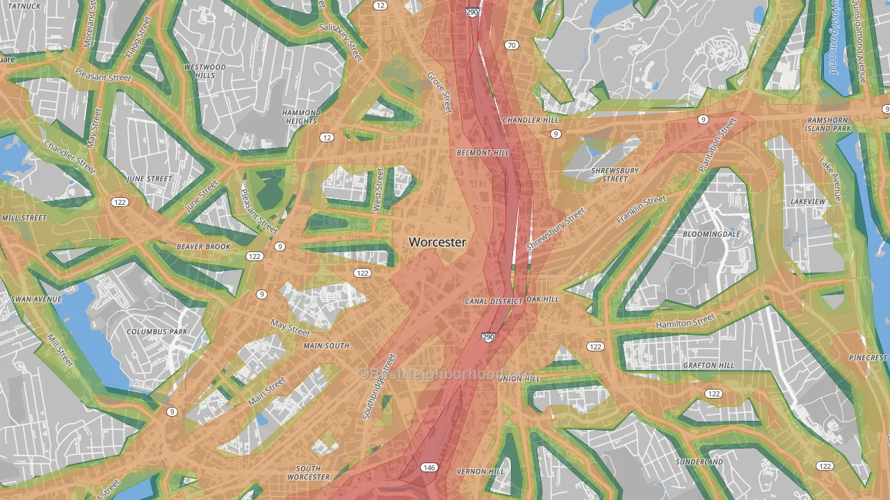 01608, MA Map of Noise Levels in 01608