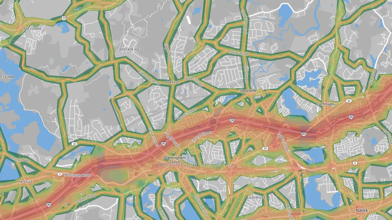 01701, MA Map of Noise Levels in 01701