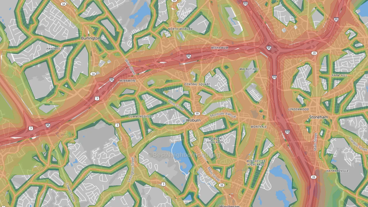 01801, MA Map of Noise Levels in 01801