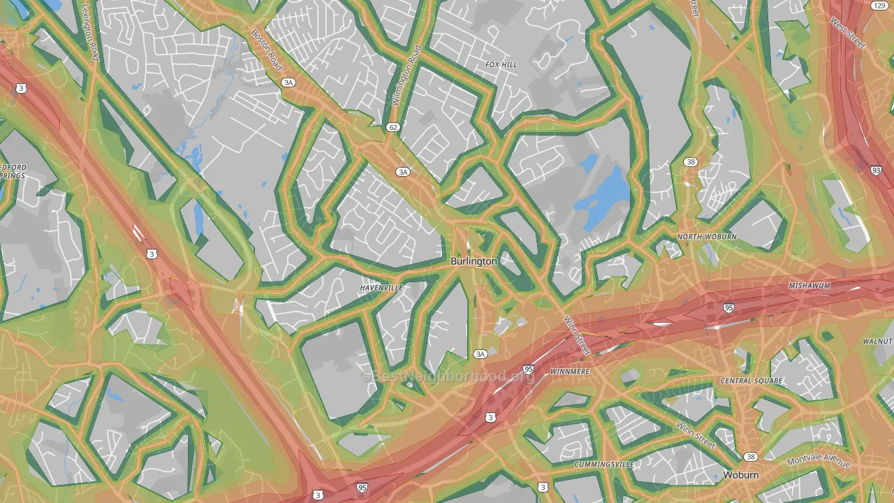 01803, MA Map of Noise Levels in 01803