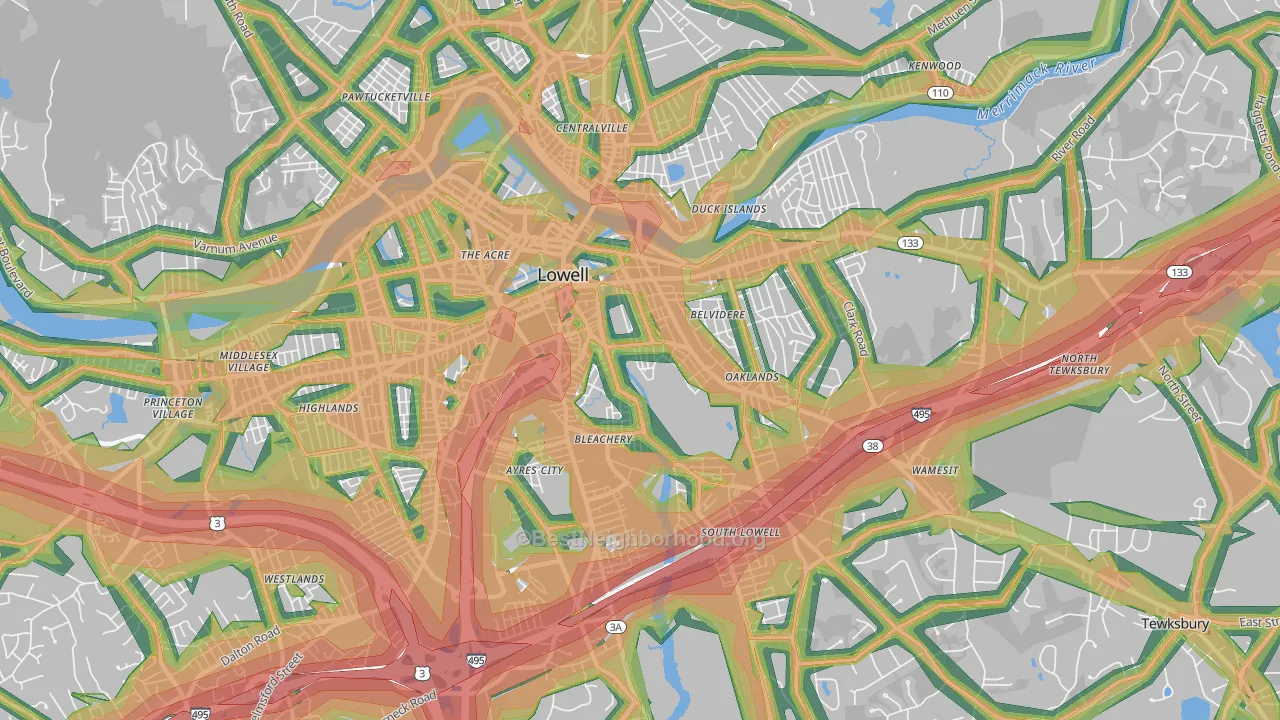 01852, MA Map of Noise Levels in 01852