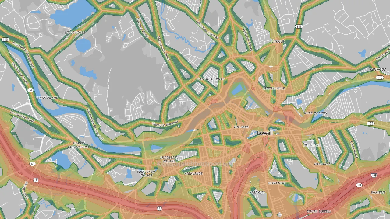 01854, MA Map of Noise Levels in 01854