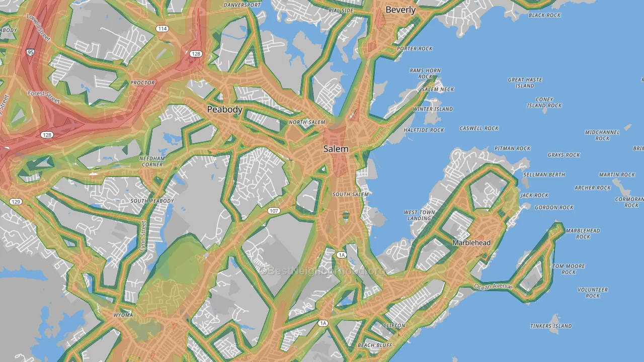01970, MA Map of Noise Levels in 01970