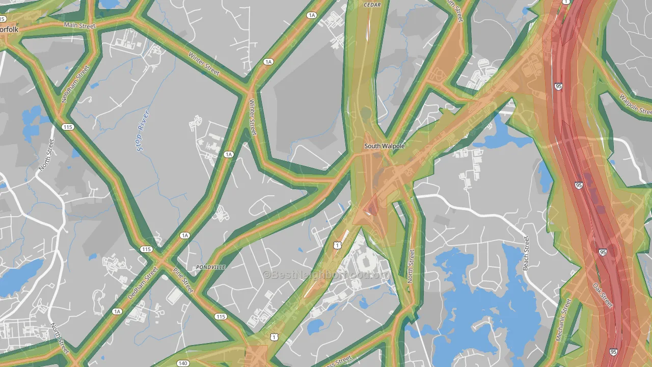 02071, MA Map of Noise Levels in 02071