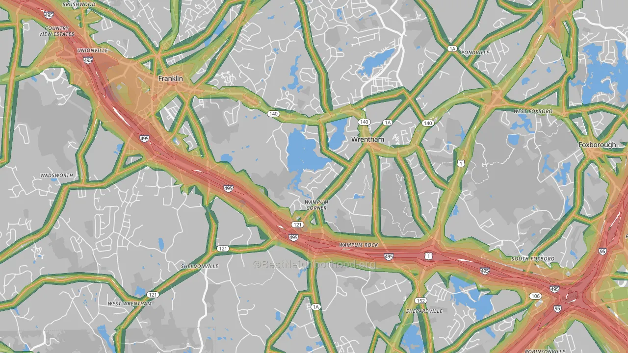 02093, MA Map of Noise Levels in 02093