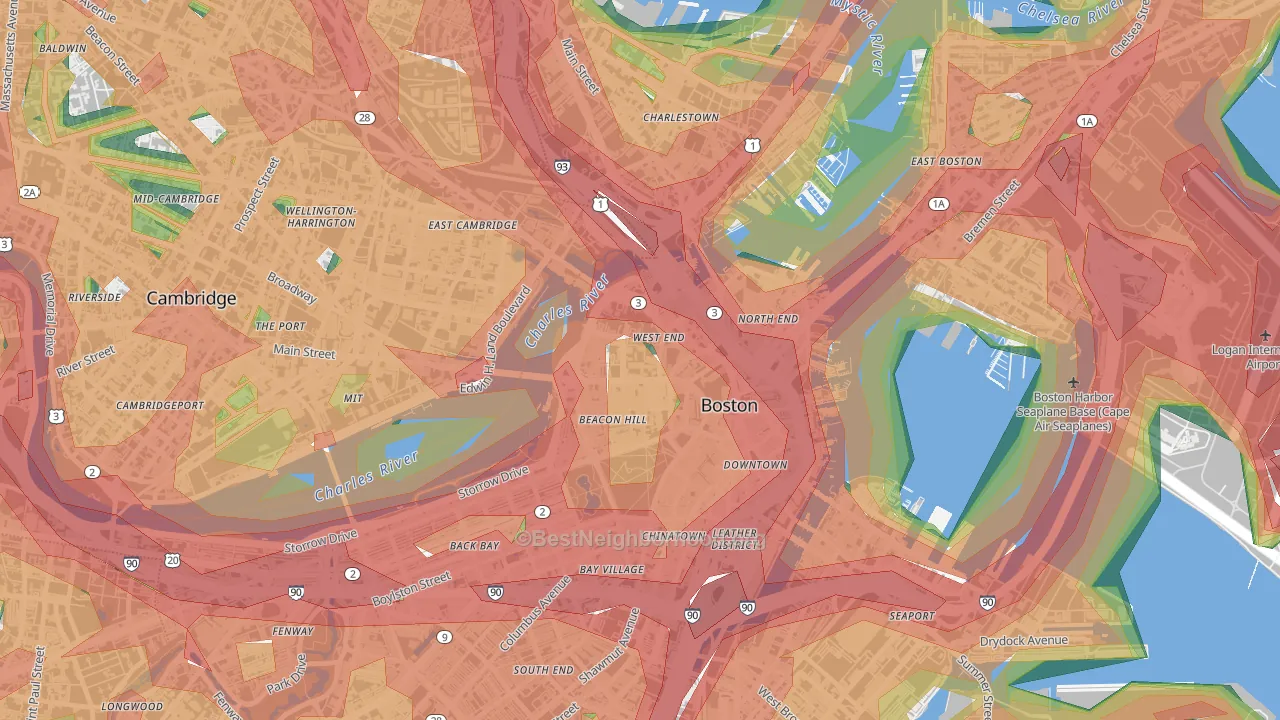 02114, MA Map of Noise Levels in 02114