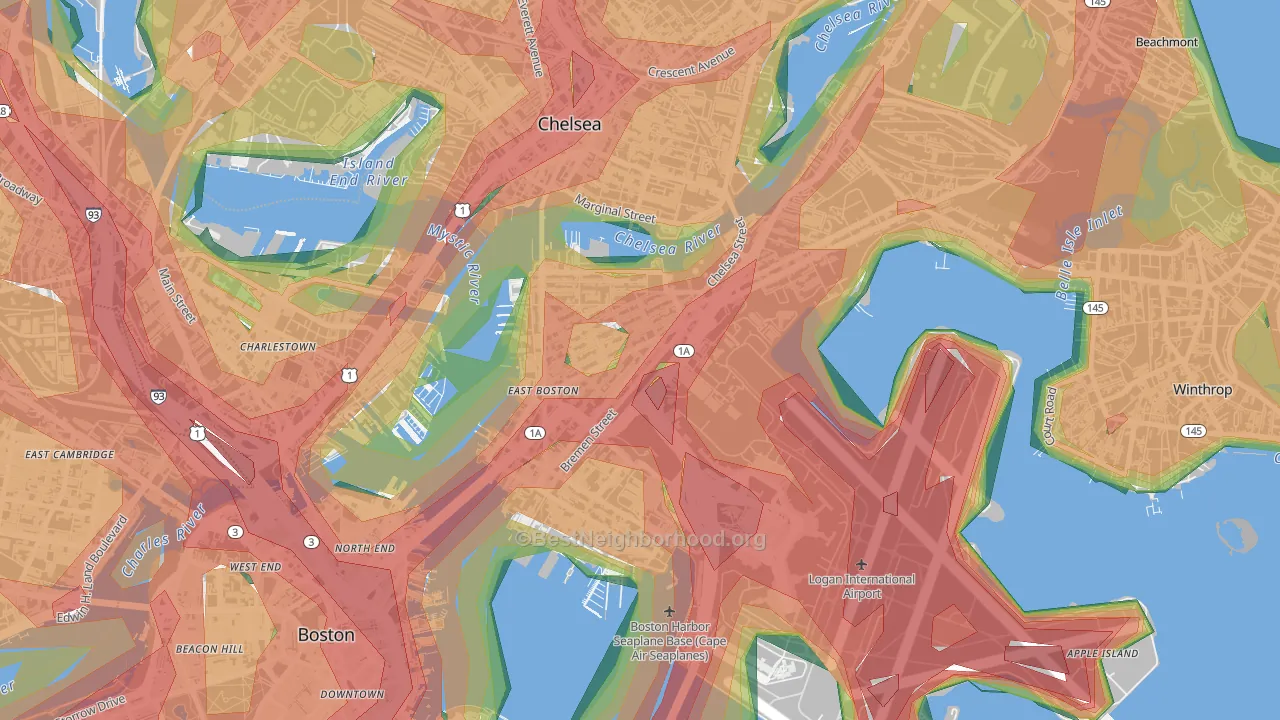 02128, MA Map of Noise Levels in 02128