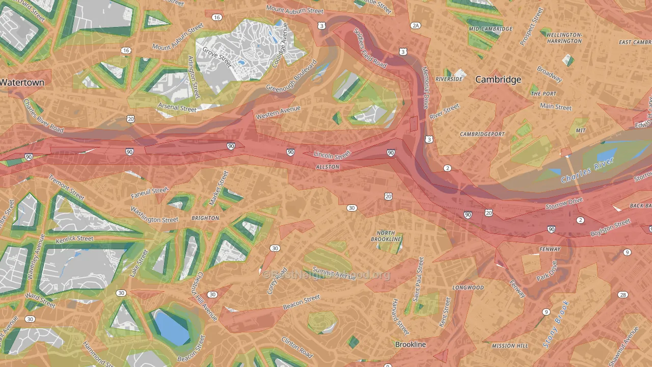 02134, MA Map of Noise Levels in 02134