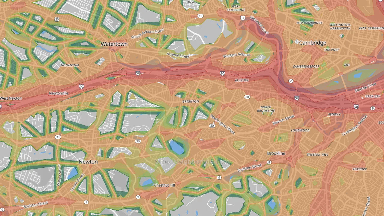 02135, MA Map of Noise Levels in 02135