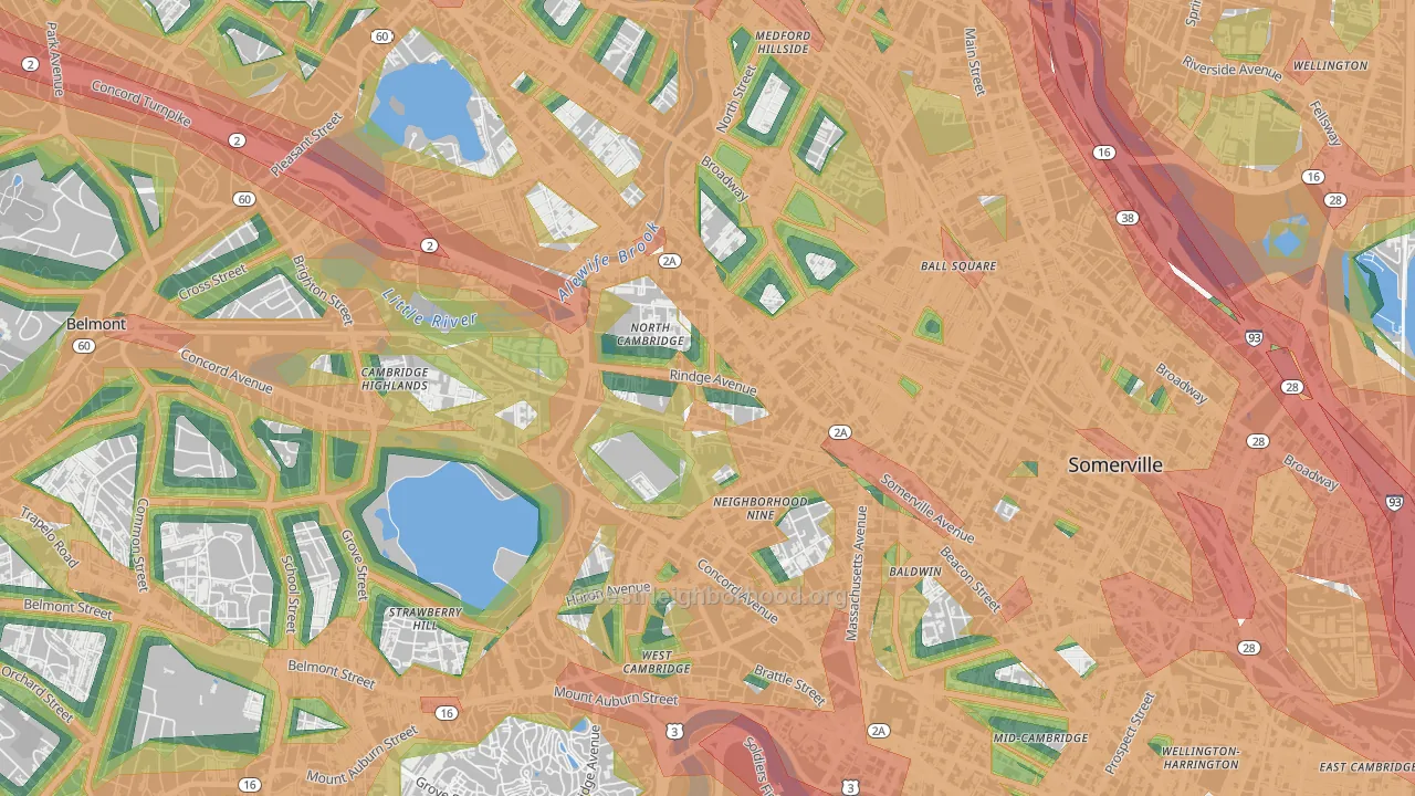 02140, MA Map of Noise Levels in 02140