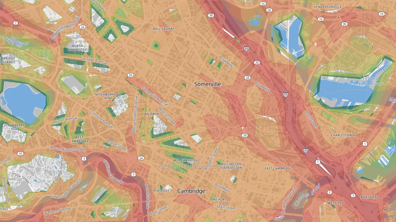 02143, MA Map of Noise Levels in 02143