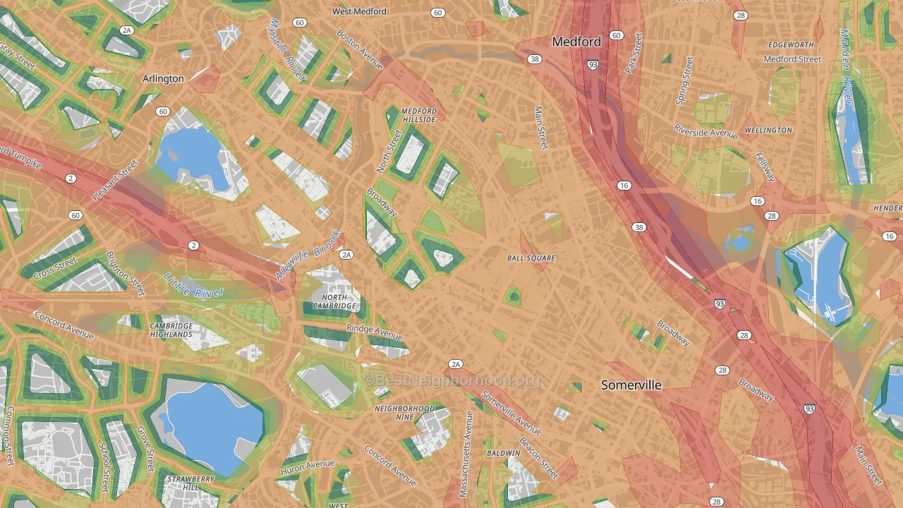 02144, MA Map of Noise Levels in 02144