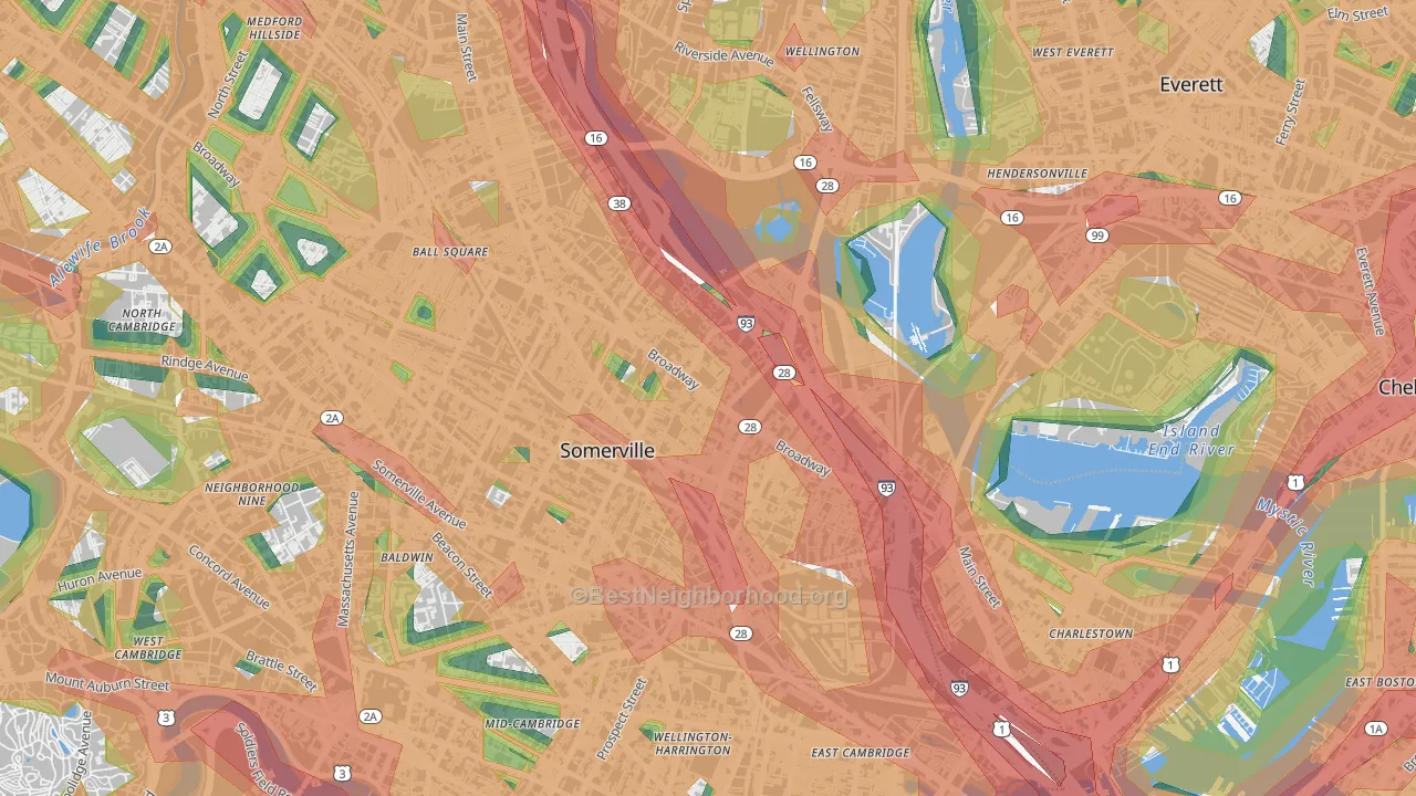 02145, MA Map of Noise Levels in 02145