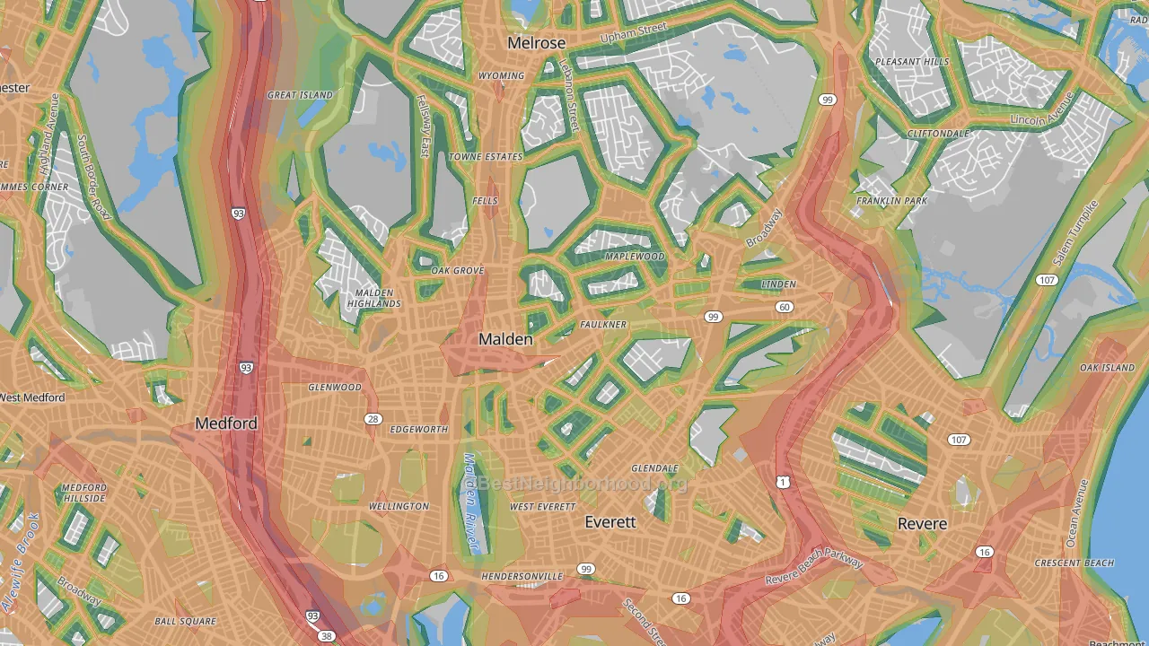 02148, MA Map of Noise Levels in 02148