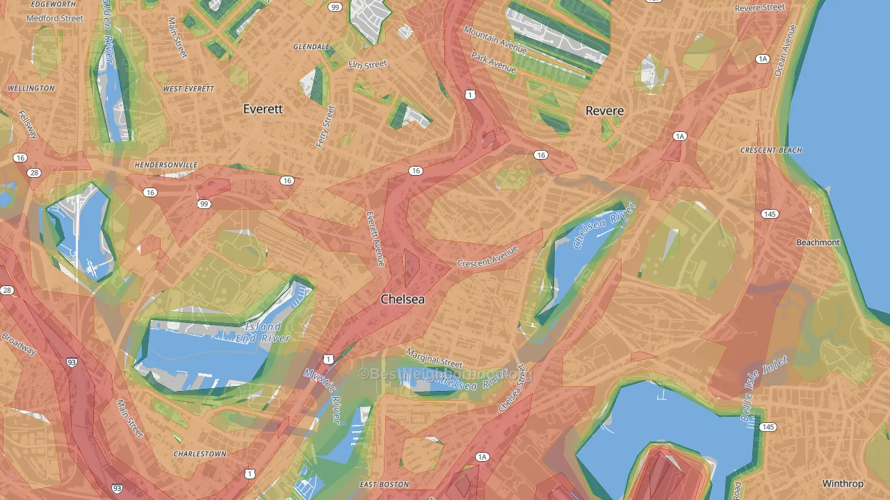 02150, MA Map of Noise Levels in 02150