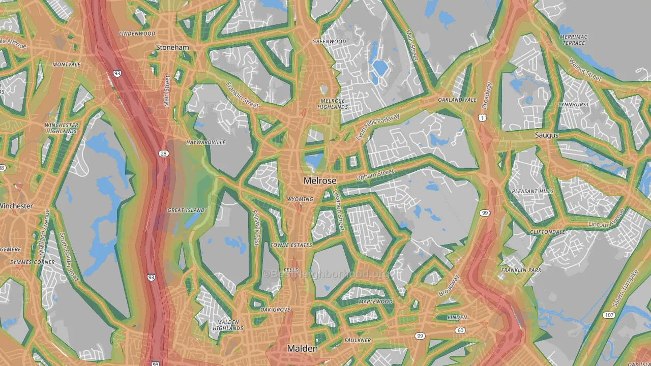 02176, MA Map of Noise Levels in 02176
