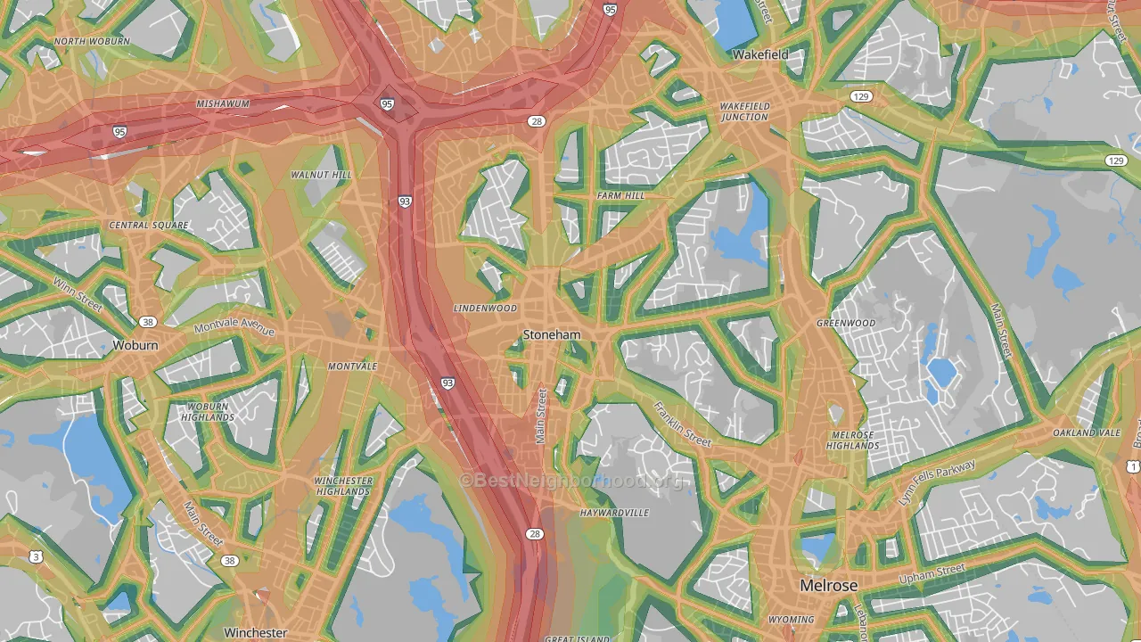 02180, MA Map of Noise Levels in 02180