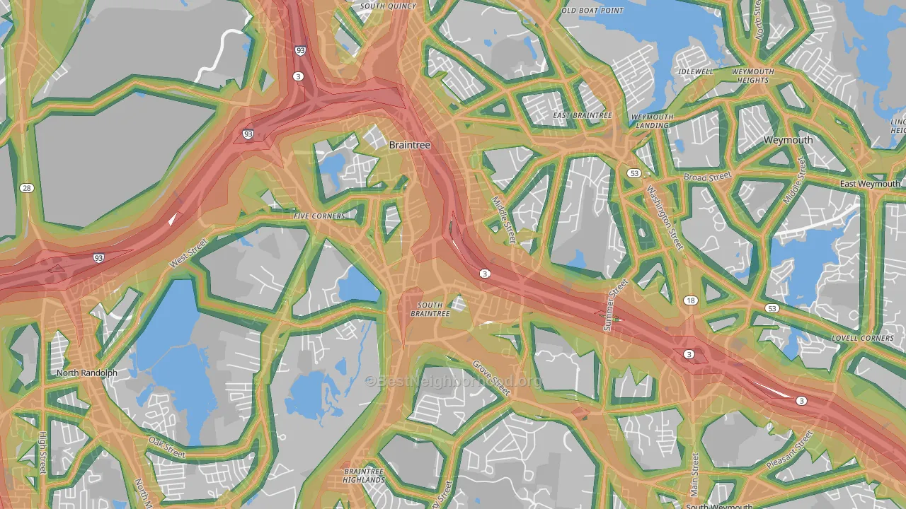 02184, MA Map of Noise Levels in 02184