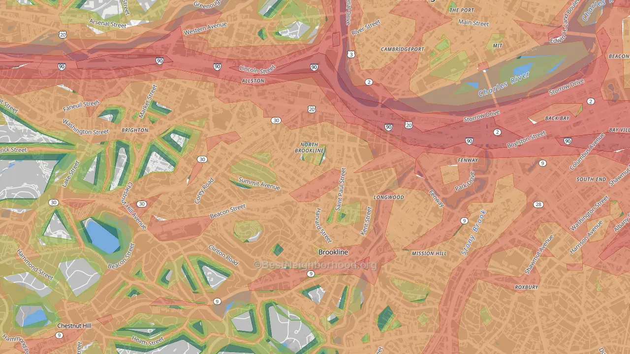 02446, MA Map of Noise Levels in 02446