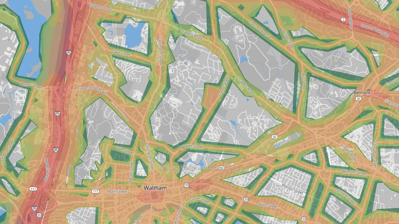 02452, MA Map of Noise Levels in 02452