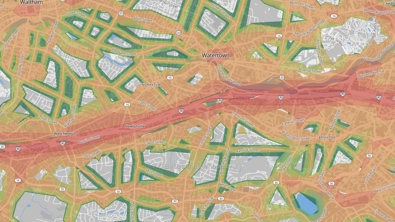 02458, MA Map of Noise Levels in 02458