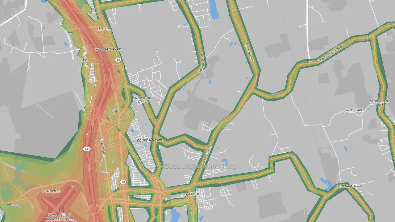 02743, MA Map of Noise Levels in 02743