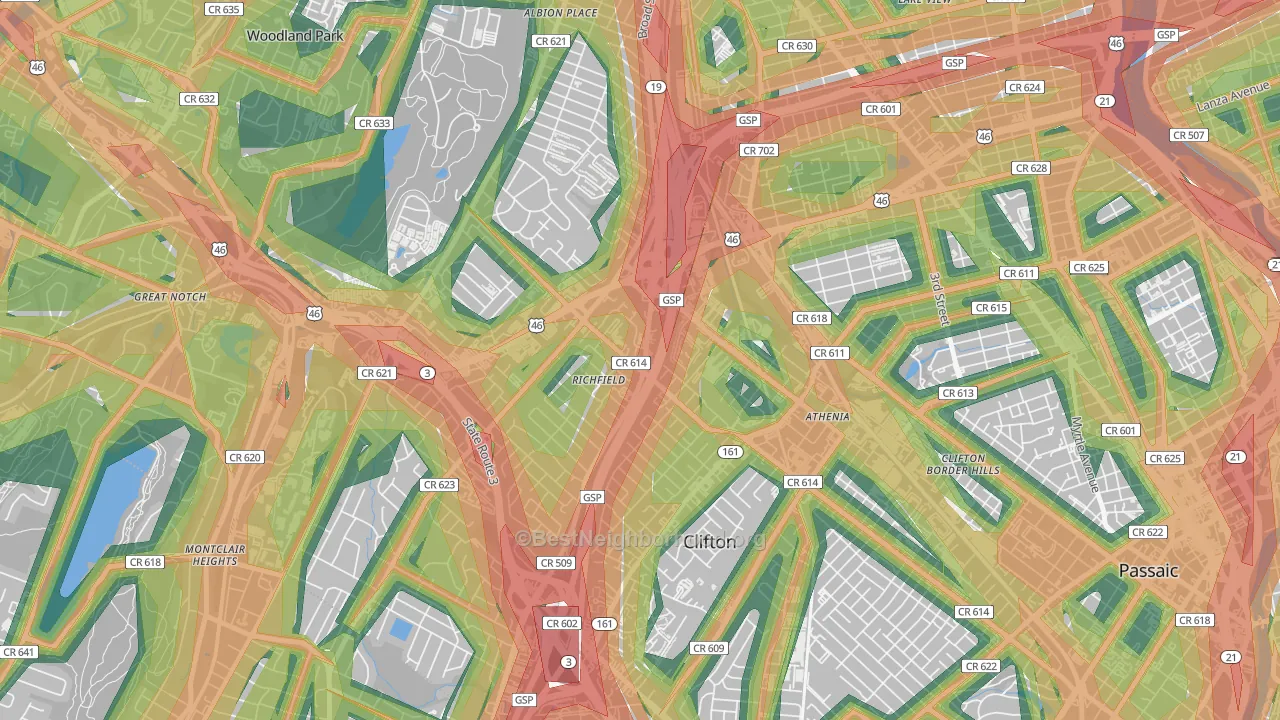 07013, NJ Map of Noise Levels in 07013