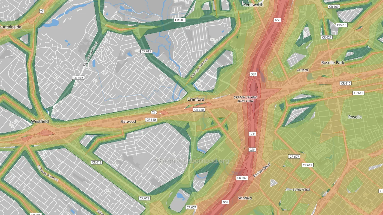 07016, NJ Map of Noise Levels in 07016