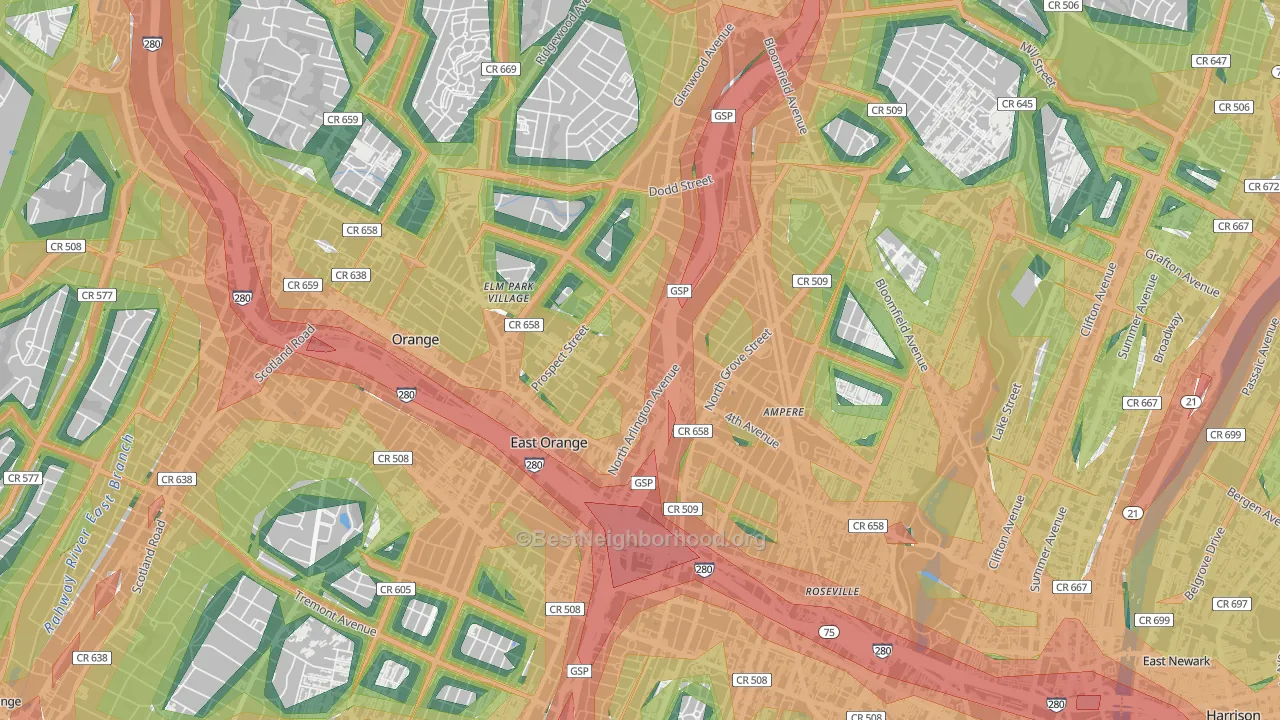 07017, NJ Map of Noise Levels in 07017