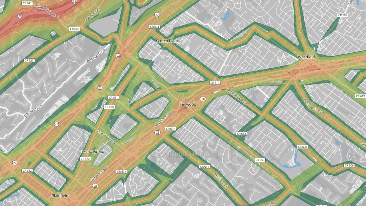 07023, NJ Map of Noise Levels in 07023