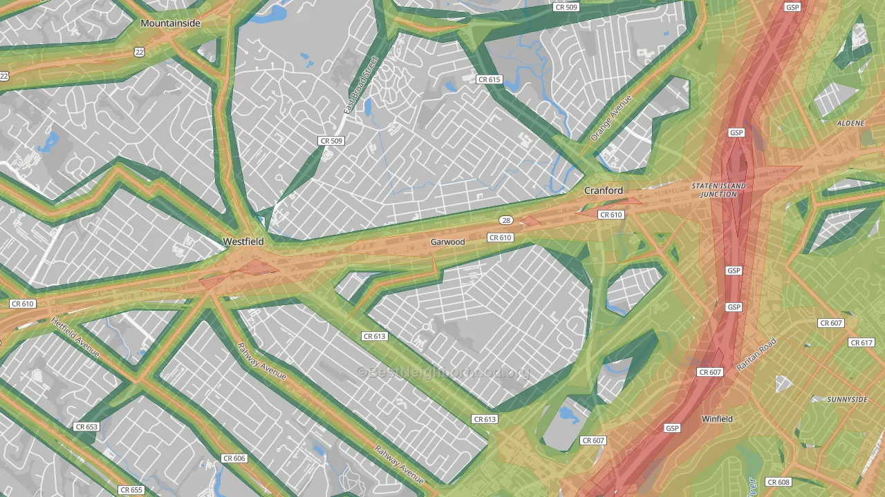07027, NJ Map of Noise Levels in 07027