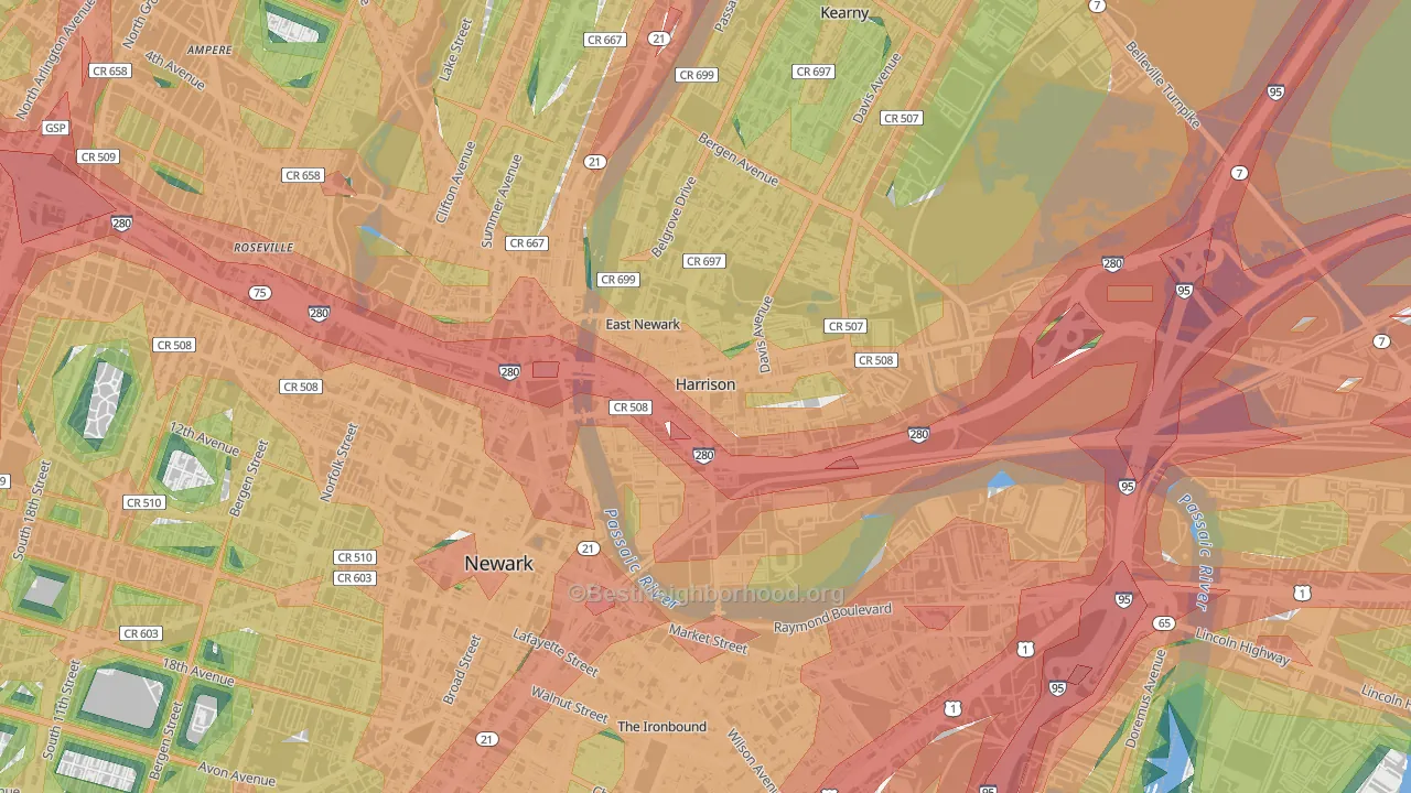 07029, NJ Map of Noise Levels in 07029