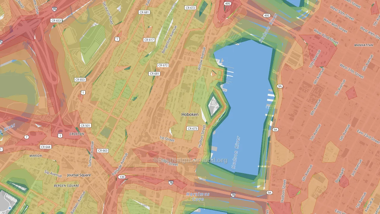 07030, NJ Map of Noise Levels in 07030