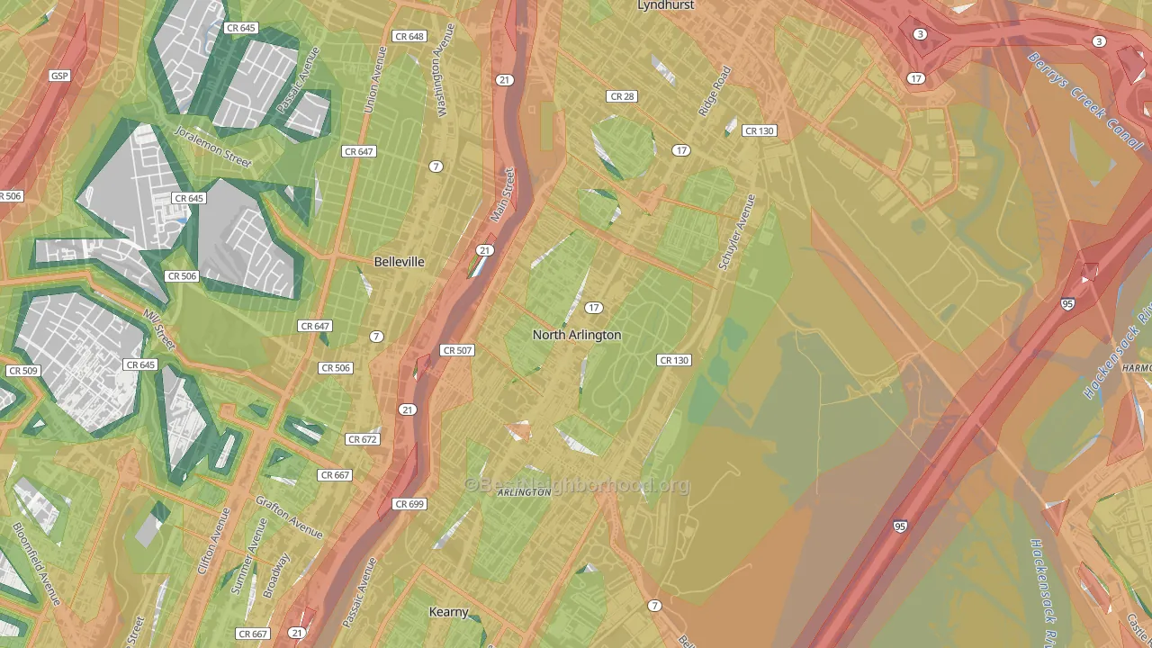 07031, NJ Map of Noise Levels in 07031