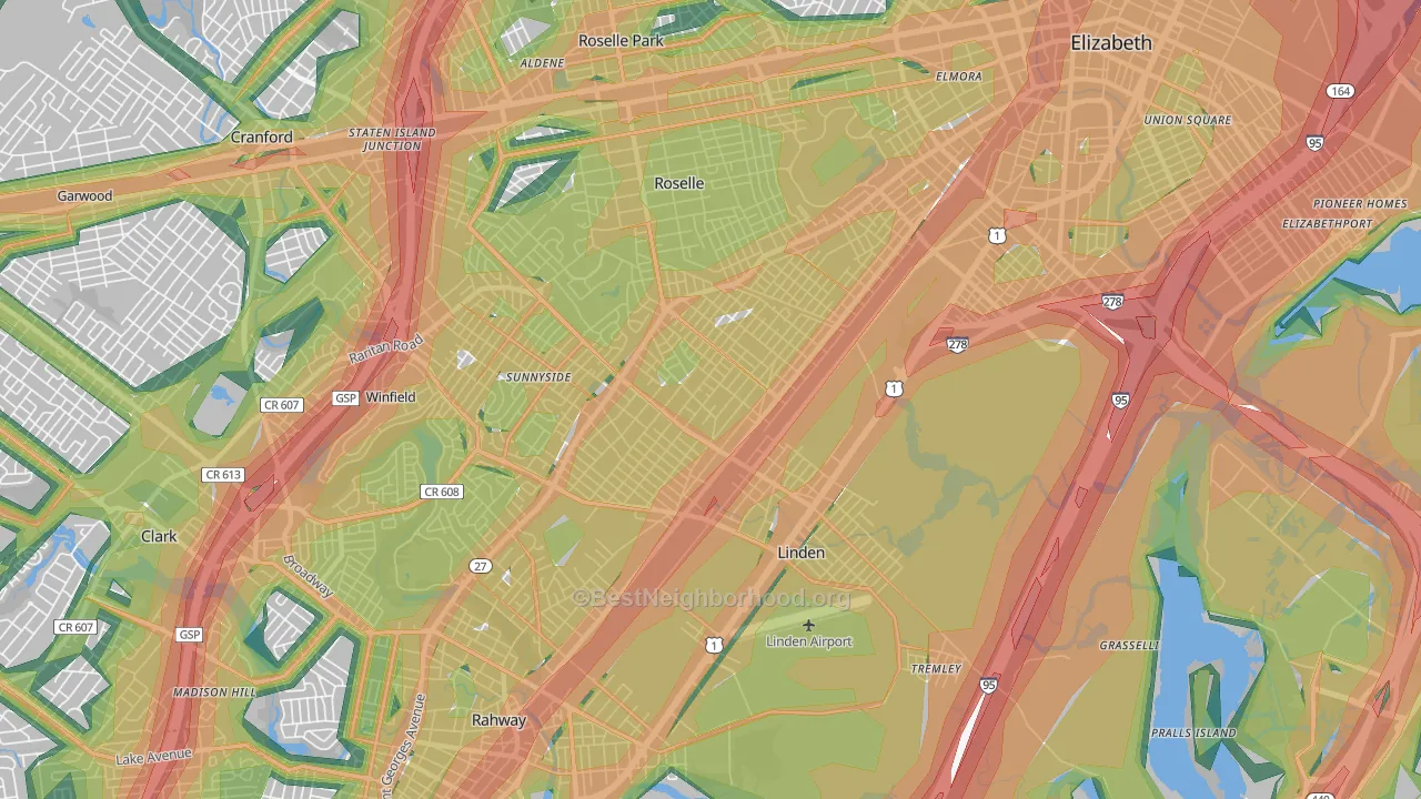 07036, NJ Map of Noise Levels in 07036