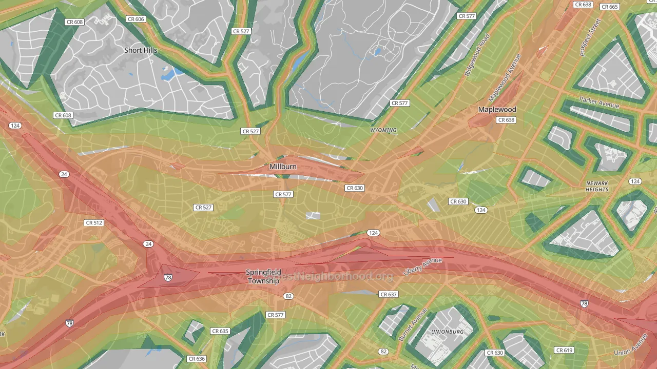 07041, NJ Map of Noise Levels in 07041