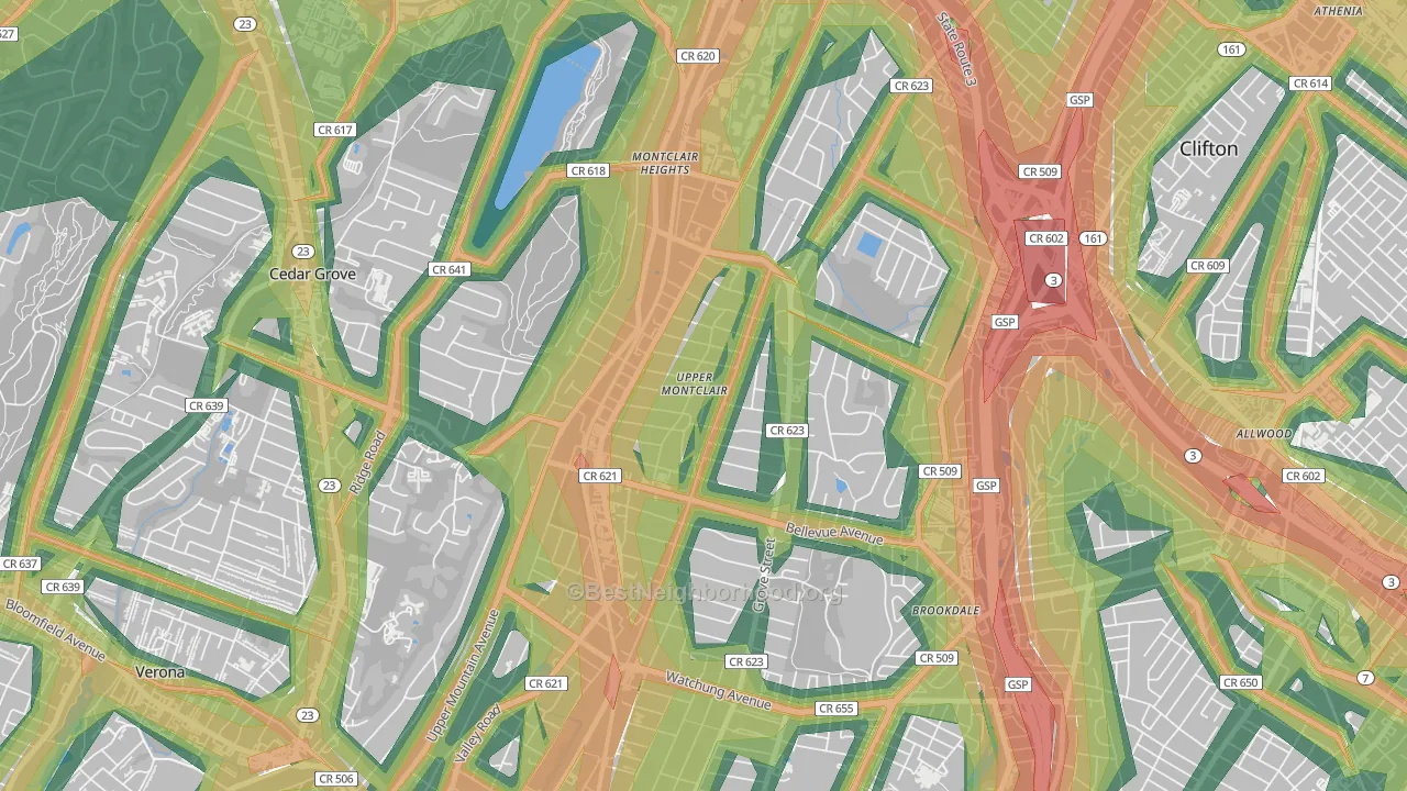 07043, NJ Map of Noise Levels in 07043