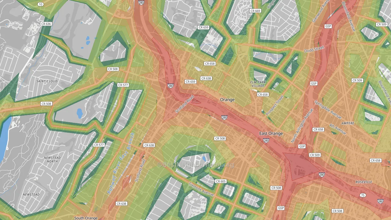 07050, NJ Map of Noise Levels in 07050