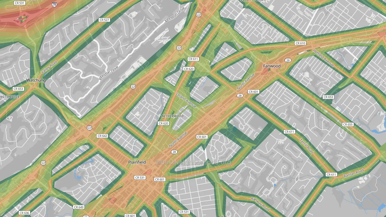 07062, NJ Map of Noise Levels in 07062